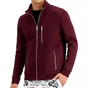 Burgundy Men's Quilted Rib Knit Jacket